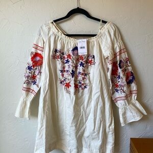 NWT Free People Fleur Du Jour Cream Embroidered Dress Small